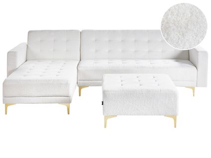 Canapé D'angle à Droite En Bouclé Avec Pouf Blanc Aberdeen