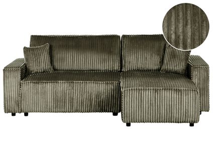 Canapé-lit D'angle 3 Places Abacka Velours Côtelé Vert Avec Rangement Côté Gauche