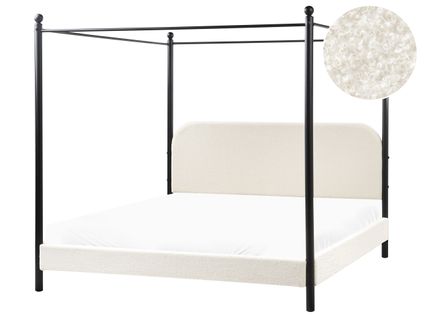 Lit à Baldaquin Bouclé Dannemois 180 X 200 Cm Blanc Cassé