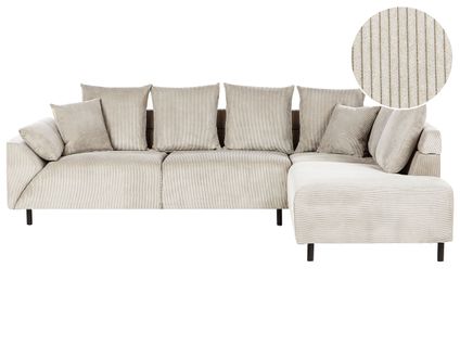 Canapé D'angle Lunner Velours Côtelé Beige 4 Places Côté Gauche
