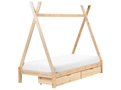 Lit à Tiroirs Pour Enfants Tipi Bois De Pin Devay 90 X 200 Cm Marron Clair