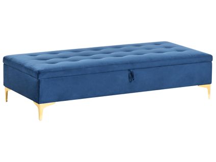 Pouf De Rangement Aberdeen Velours Bleu Marine