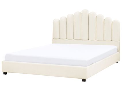 Lit Avec Sommier Velours Vincennes 180 X 200 Cm Blanc Cassé