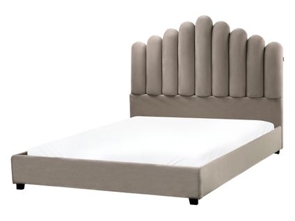 Lit Avec Sommier Velours Vincennes 140 X 200 Cm Taupe