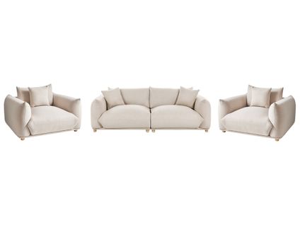 Ensemble De Salon 5 Places Luvos Tissu Beige Clair