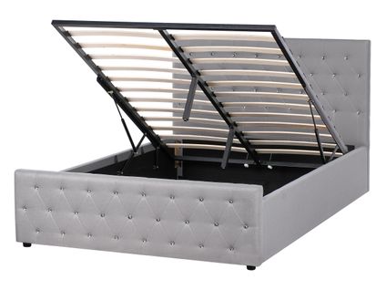 Lit Ottoman Tissu Amiens 140 X 200 Cm Gris Clair