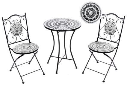 Ensemble Pour Bistro Pliant Comiso Métal Noir/blanc