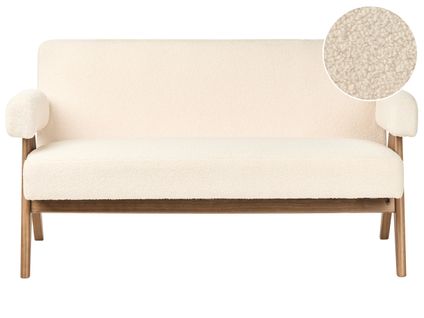 Canapé 2 Places Tamre Bouclé Blanc Cassé/marron Foncé