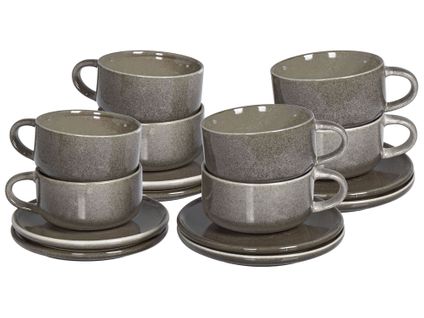 Lot De 8 Tasses Avec Soucoupes Costmary Grès Gris