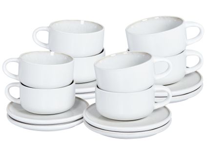 Lot De 8 Tasses Avec Soucoupes Sesame Grès Blanc Cassé