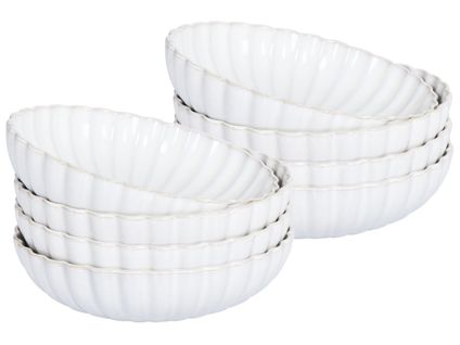 Lot De 8 Assiettes Creuses Nettle Grès Blanc Cassé