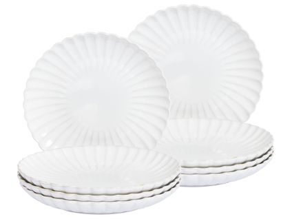 Lot De 8 Assiettes Plates Nettle Grès Blanc Cassé