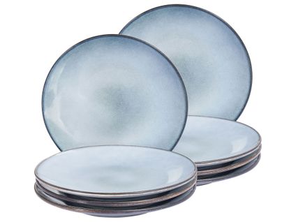Lot De 8 Assiettes Plates Juniper Grès Bleu Clair