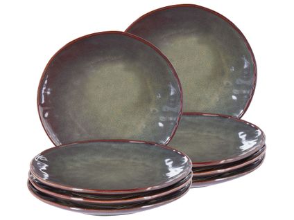 Lot De 8 Assiettes Plates Thyme Grès Vert Foncé