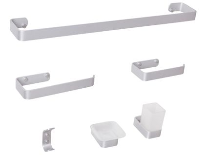 Lot De 6 Pièces De Quincaillerie Pour Salle De Bain  Avec Porte-serviettes Et Crochets Métal Argenté