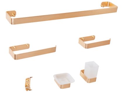 Lot De 6 Pièces De Quincaillerie Pour Salle De Bain Avec Porte-serviettes Et Crochets Métal Doré