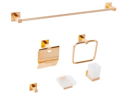 Lot De 6 Pièces De Quincaillerie Pour Salle De Bain Uvita Avec Porte-serviettes Et Crochets Doré