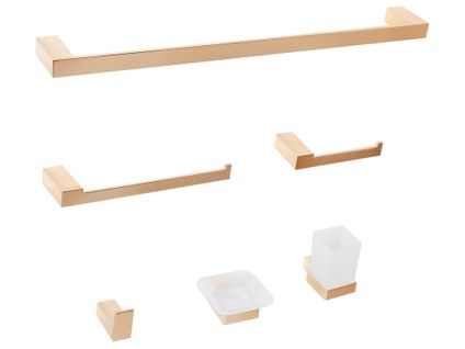 Lot De 6 Pièces De Quincaillerie Pour Salle De Bain Tumaco Avec Porte-serviettes Et Crochets Doré