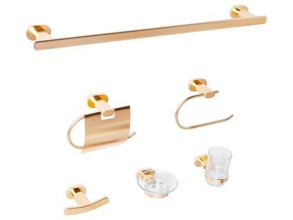Lot De 6 Pièces De Quincaillerie Pour Salle De Bain Tocopilla Avec Porte-serviettes Et Crochets Doré