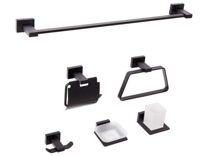 Lot De 6 Pièces De Quincaillerie Pour Salle De Bain Riohacha Avec Porte-serviettes Et Crochets Noir