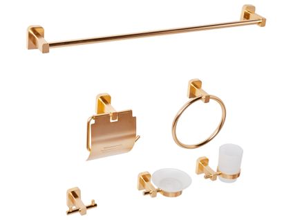 Lot De 6 Pièces De Quincaillerie Pour Salle De Bain Pocone Avec Porte-serviettes Et Crochets Doré