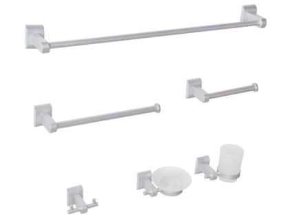 Lot De 6 Pièces De Quincaillerie Pour Salle De Bain Talara Avec Porte-serviettes Et Crochets Argenté