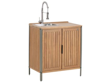 Meuble De Cuisine D\'extérieur Avec Évier Ivrea Bois D\'acacia Certifié Marron/argenté