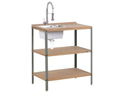 Ilot De Cuisine Extérieure Avec Évier Ivrea Bois D'acacia Certifié Marron/argenté