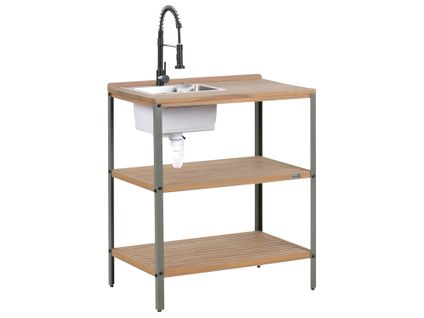 Ilot De Cuisine Extérieure Avec Évier Ivrea Bois D'acacia Certifié Marron/noir