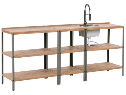 Cuisine D\'extérieur 3 Pièces Avec Évier Ivrea Bois D\'acacia Certifié Marron/noir