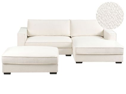 Canapé D'angle Renders Bouclé Blanc Cassé Avec Ottoman Côté Gauche