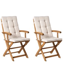 Lot De 2 Chaises De Jardin Avec Coussins Maui Premium Acacia Beige Clair