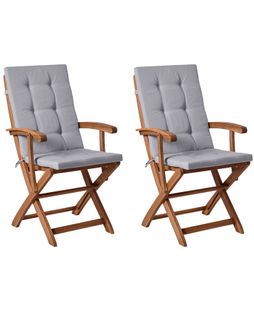 Lot De 2 Chaises De Jardin Avec Coussins Maui Premium Acacia Gris Clair