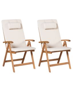 Lot De 2 Chaises De Jardin Avec Coussins Java Premium Acacia Beige Clair