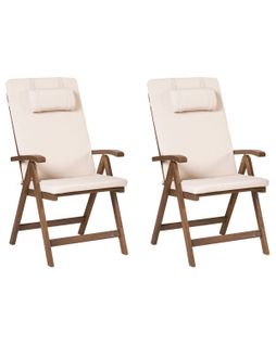Lot De 2 Chaises De Jardin Avec Coussins Amantea Premium Acacia Beige Clair
