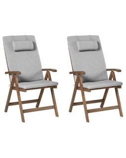 Lot De 2 Chaises De Jardin Avec Coussins Amantea Premium Acacia Mélange De Gris