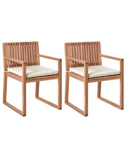 Lot De 2 Chaises De Jardin Avec Coussins Sassari Premium Bois D'acacia Certifié Beige Clair
