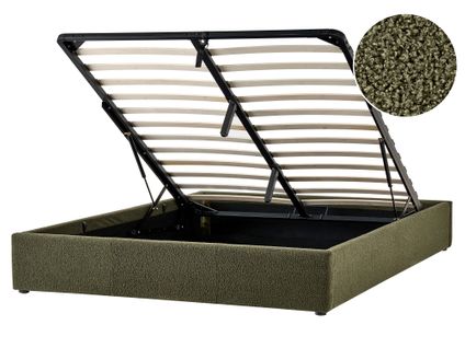 Lit Ottoman Sans Tête De Lit Bouclé Dinan 160 X 200 Cm Vert Foncé