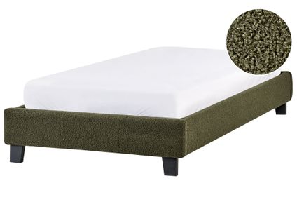Lit Sans Tête De Lit Bouclé Roanne 90 X 200 Cm Vert Foncé