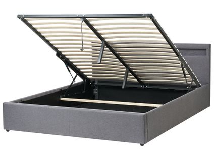 Lit Ottoman Avec LED Tissu Armelle 160 X 200 Cm Gris Foncé