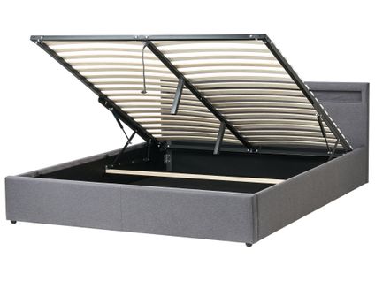 Lit Ottoman Avec LED Tissu Armelle 180 X 200 Cm Gris Foncé