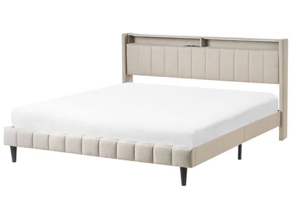 Lit Avec LED Tissu Beaulieu 180 X 200 Cm Avec Rangement Avec Port USB Beige