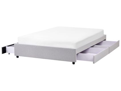 Lit Avec Tiroirs De Rangement Sans Tête De Lit Tissu Prades 140 X 200 Cm Gris Clair