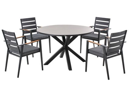 Salle à Manger De Jardin 4 Places Maletto/taviano Avec Coussins Métal Gris/noir