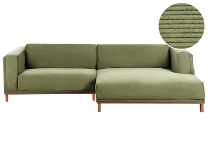 Canapé D'angle 4 Places Veng Velours Côtelé Vert Côté Gauche