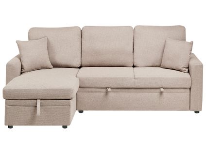 Canapé-lit D'angle 3 Places Nassjo Lin Synthétique Marron Clair Côté Droit