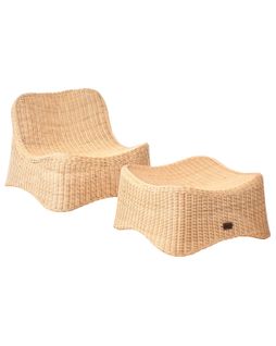 Fauteuil De Jardin Avec Ottoman Aigani Rotin Naturel