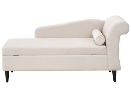 Méridienne Côté Droit Luiro Velours Beige Avec Rangement