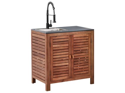 Meuble De Cuisine D'extérieur Avec Évier Brucoli Acacia 80 Cm 50 Cm Marron/noir