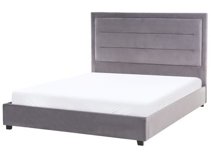 Lit Avec Sommier Velours Rouen 140 X 200 Cm Gris Foncé